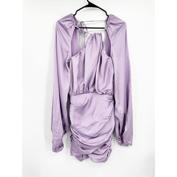 House of CB Orchid KATE Satin Wrap Front Long Sleeve Party Mini Dress Medium NWT - Picture 3 of 7